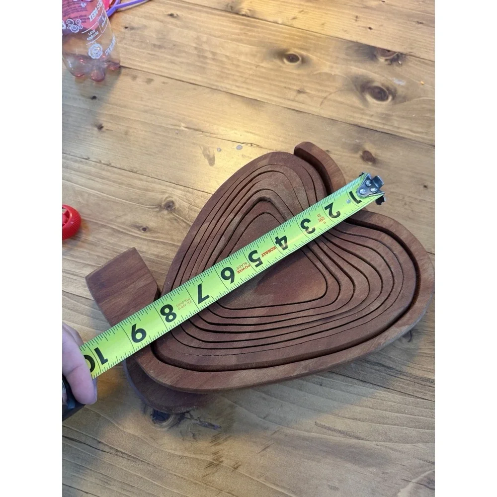 Vintage Collapsible Wooden Heart Shaped Basket Si Stanley Folk Art Boho Trivet